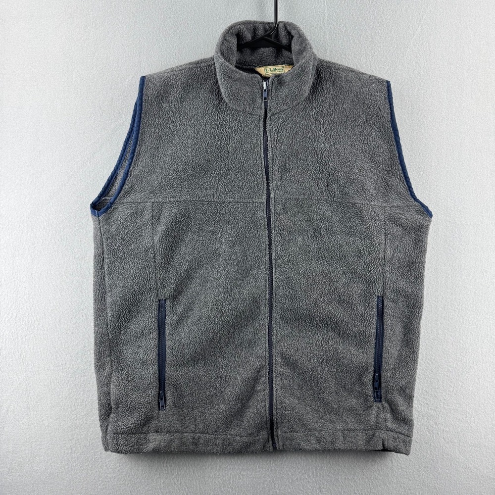 Vintage LL Bean Fleece Vest Mens XL Gray Full Zip 80s Made in USA Outdoor